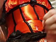 女装男装, イく瞬間, フェティッシュ, ゲイ, 下着, 熟年, 穴開きパンティ, 一人