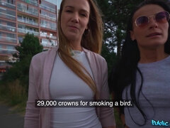 Amerikaans, Kont, Kont, Blond, Bruinharig, Openbaar, Trio, Tieten likken