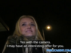 Watch this amateur blonde get drilled in public & get paid for it