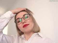 ブロンド, フェラチオ, 衣服着たままセックス, 大学生, カワイイ, 眼鏡, ティーン, オッパイの