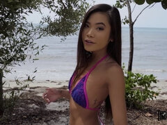 Leie, Amerikanisch, Asiatisch, Strand, Blasen, Aufs gesicht abspritzen, Pov, Titten