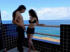 Hot Teen Stepsister Gives Handjob on Oceanview Terrace - Dolls Cult Public Sex