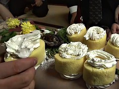 Oksel, Aziatisch, Bruinharig, Mollig, Schattig, Eten, Likken, Feest