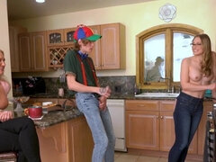 デカパイ, ブロンド, 淫乱熟女, ポルノスター, オマンコ, ラフ, 禁句, 三人