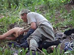 熟年, アウトドア, ロシア人, のぞき