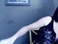 super-cute brown-haired riding a dildo with the arse