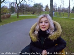 Cute teen swallows cum for cash