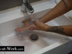 Hot Lesbian Office Affair: Alice Drake Fingered in Stockings & Strapon Fun