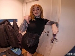 British schoolgirl with thick booty gets anal pounding in changing room and hallway by two mysterious men!