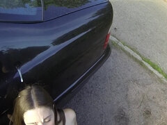 フェラチオ, 車, バック, 顔射, Hd, 自然山雀, アウトドア, ポリス