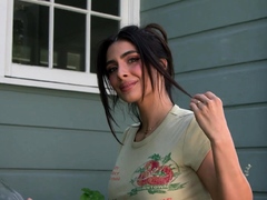 Curvy latina beauty Tru Kait garden work in the nude outdoor