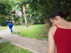 Outdoor fucking on the swing presented in point of view