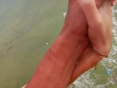 Badpak, Blond, Buiten, Gezichtspunt, Openbaar, Kut duiken, Geschoren, Tieten likken