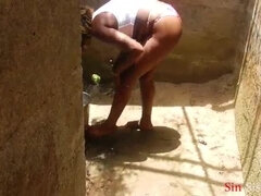 Salle de bains, Noire, Attrapée, Noir ébène, Nue  à poil