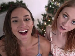 Scarlet Sky, Lacy Rose & Scarlett Wild share a naughty Christmas with public anal sex