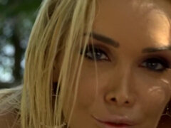 デカパイ, ブロンド, フェラチオ, 熟年, 自然山雀, アウトドア, 現実, オッパイの