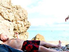Beach, Big tits, Double penetration, French, Threesome