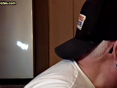 POV mature gay sucks cock in closeup gloryhole blowjob