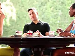 Tetas grandes, Ébano, Alemán, Hd, Interracial, Lamidas, Coño, Trio