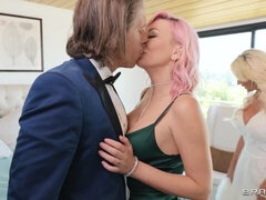 アナル, ベッドルーム, デカ尻, デカパイ, フェラチオ, 結婚, 三人, 結婚式