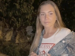 Grosser schwanz, Blondine, Blasen, Nahaufnahme, Sperma im mund, Im freien, Russisch, Titten