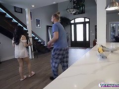 Busty Asian babe Mina Moon gets a little naughty so she seduces her roommate Logan Lucky and started an awesome sex with him.