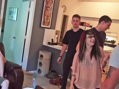 素人, 美女, フェラチオ, 茶髪の, フォアサム, グループ, オマンコ