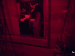 I record a stellar female from the guest room window as she drains.