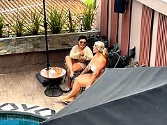 ブロンド, 異人種間, ラティーナ, マッサージ, 淫乱熟女, 母, ヌード, スペイン人