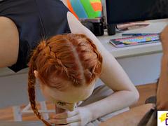 Petite Redhead Scarlet Skies Proves to Coach that She is A Team Player Once  For All: Porn