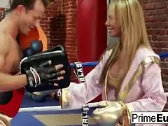 Amazing busty blonde fucks her horny boxing coach