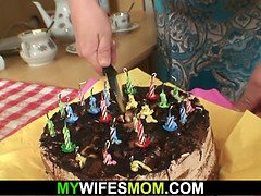 Huge mother-in-law rides his cheating dick until wife comes home