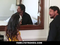 Stepdaughter Tricks Stepdad into Fucking her with a Big Dick in the Kitchen