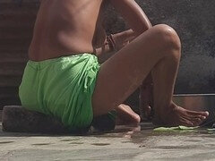 叔母, 浴室, おなら, オナニー, 穴開きパンティ, 公共, スカート, ウェブカメラ