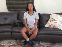 Big saggy tits oiled up ebony drilled doggystyle in hardcore fake casting! - Ebony ass