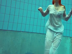 Hot and horny redhead Diana in a white dress