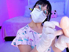 Glasses, Gloves, Handjob, Mask, Masturbation, Teen