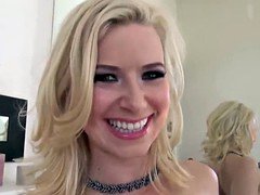 Cute blonde Anikka Albrite gets her mouth stuffed with cock