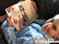 Little Summer strips and masturbates while seeing with binoculars