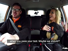 Driving student babe public anal fucked in car by instructor