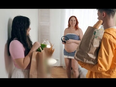 Watch Sherri Ost, a pregnant Russian redhead, enjoy a wild threesome with her neighbours
