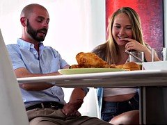 Flirty blonde Alyssa Cole sucks the neighbors cock