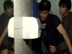Latino lover gets ass fucked in a public restroom by a white dude