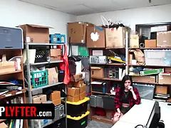 Shoplyfter - foxy troublemaker Audrey Royal receives massive facial cumshot cumshots from 2 security guards