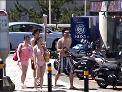Chica, Mamada, Novio, Pareja, Corridas, Japonés, Piscina, Público