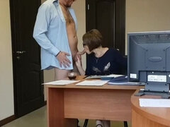 Amateur, Blonde, Cum in mouth, Cumshot, Glasses, Homemade, Milf, Office