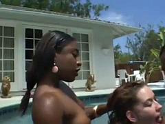 Babes, Blonde, Ebony, Interracial, Lesbian, Licking, Threesome, Tits