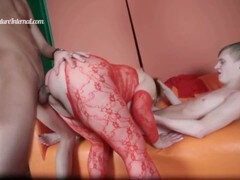 Plump slut indulges in threesome with two young dicks for ultimate pleasure