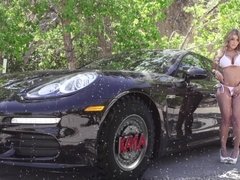 Grosser schwanz, Vollbusig, Auto, Spermaladung, Hd, Im freien, Rau, Nass