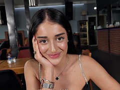 HUNT4K. Amateur toilet sex: shy brunette went wild with a stranger and was fucked hard